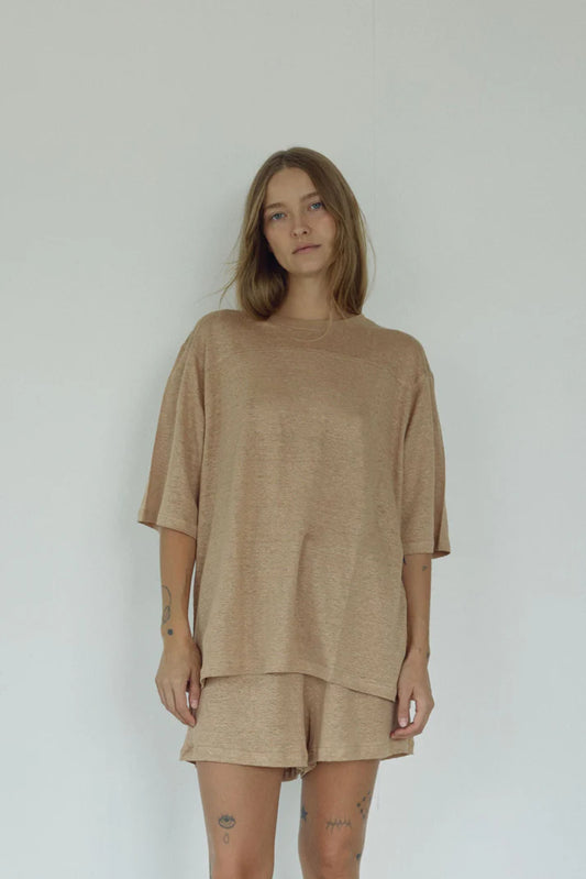 Tan Linen Tee , LXL