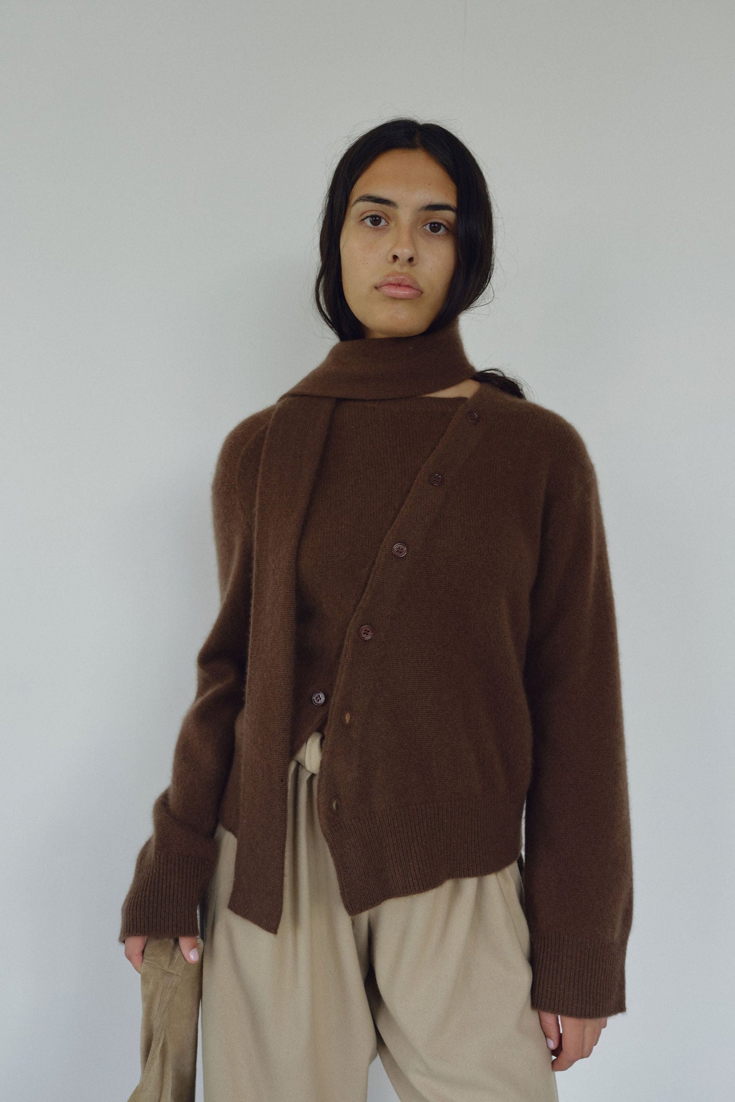 The Asymmetric Cashmere Knit, Espresso (pre order)