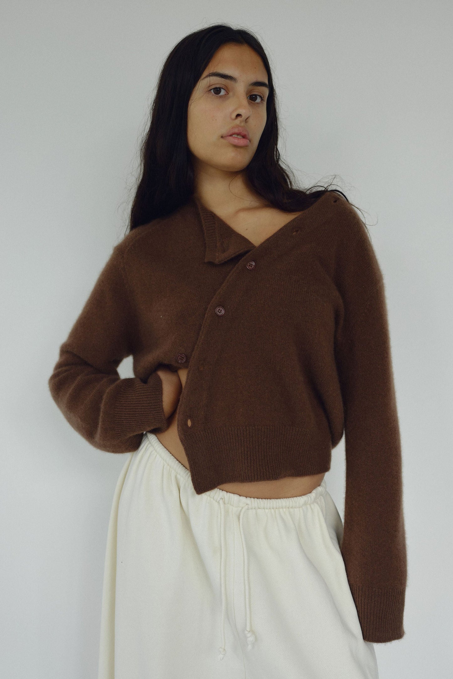 The Asymmetric Cashmere Knit, Espresso (pre order)