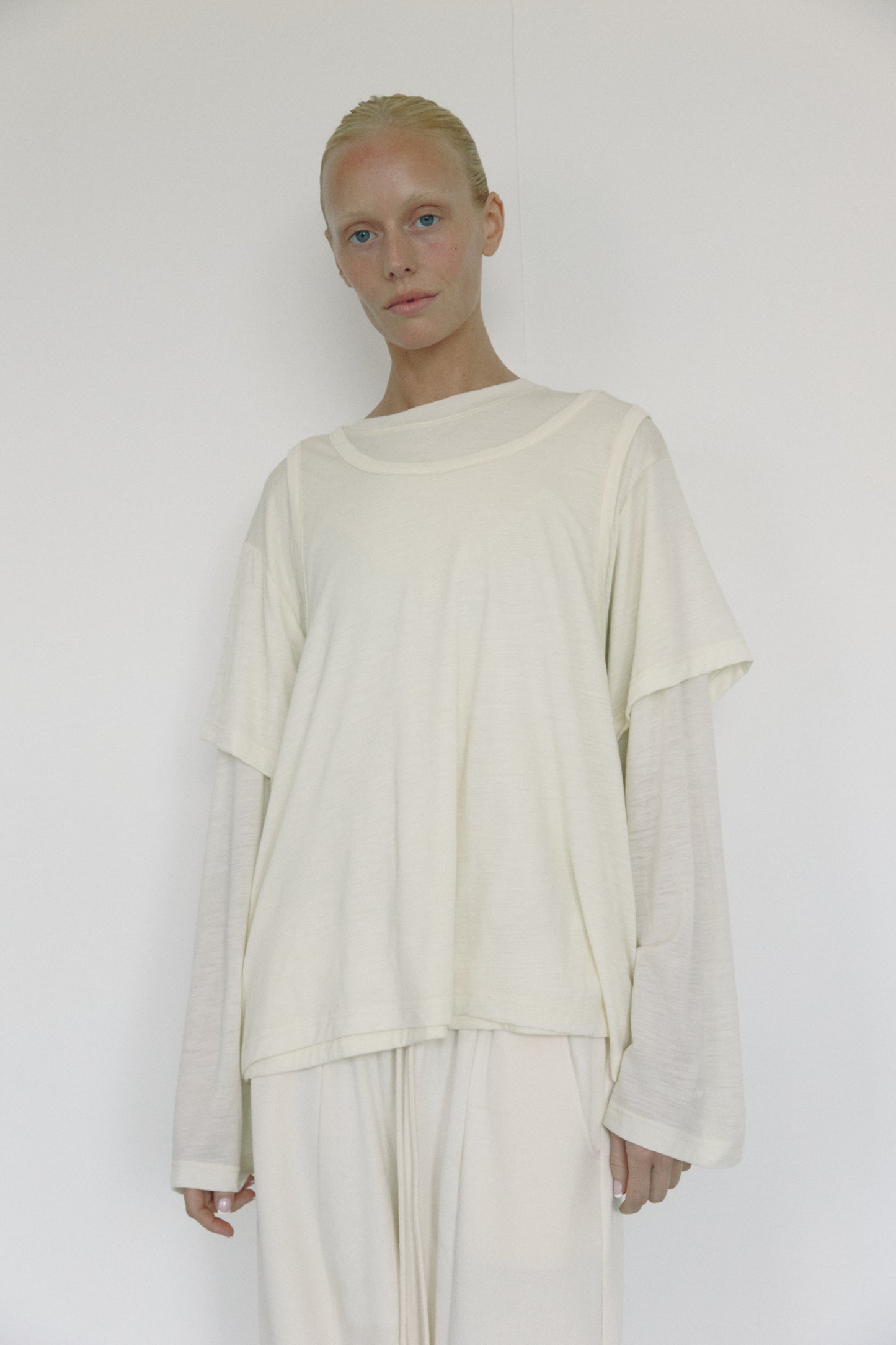 The Merino Wool Layered Tee, Cream
