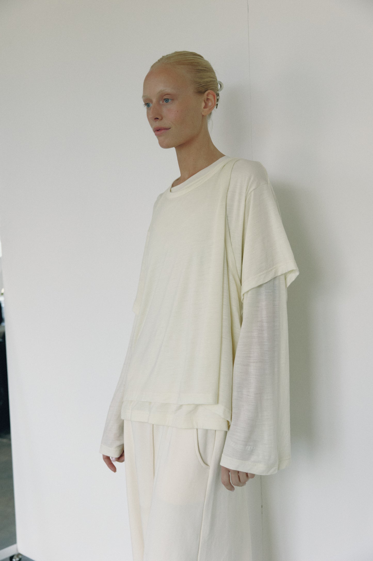 The Merino Wool Layered Tee, Cream