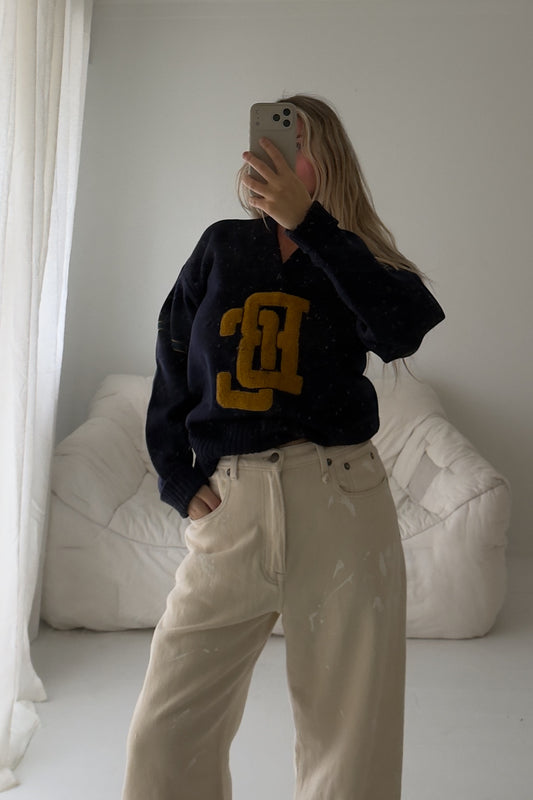 1950s Letterman Wool V Neck